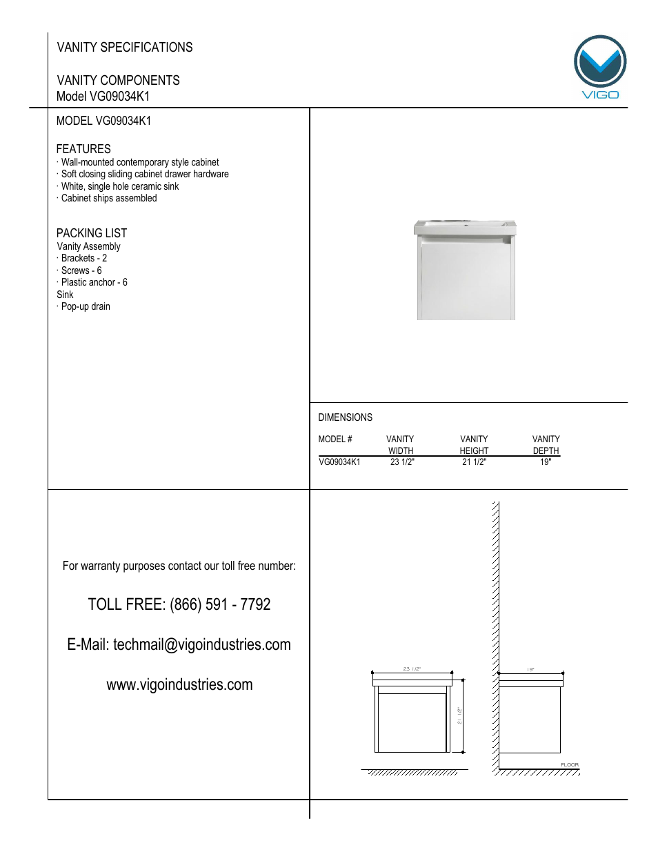 Vigo VG09034K1 User Manual | 7 pages