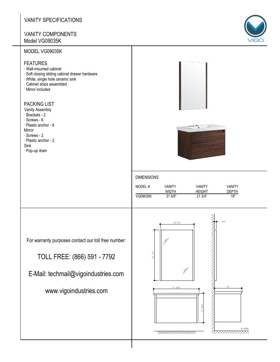 Vigo VG09035K User Manual | 7 pages