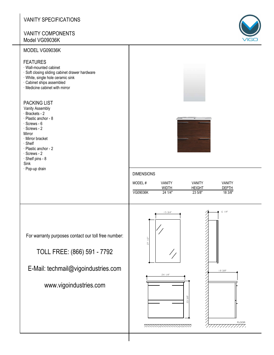 Vigo VG09036K User Manual | 7 pages