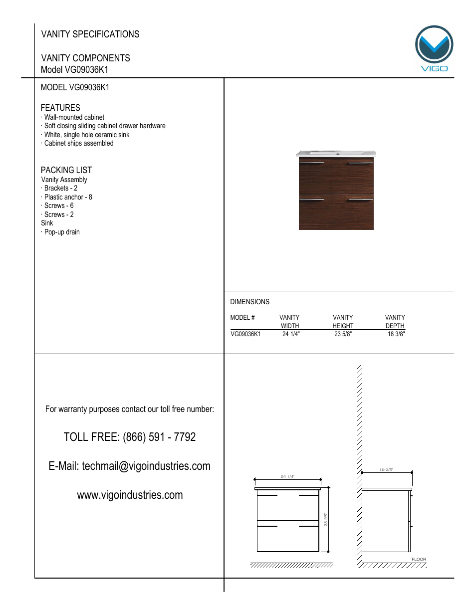 Vigo VG09036K1 User Manual | 7 pages