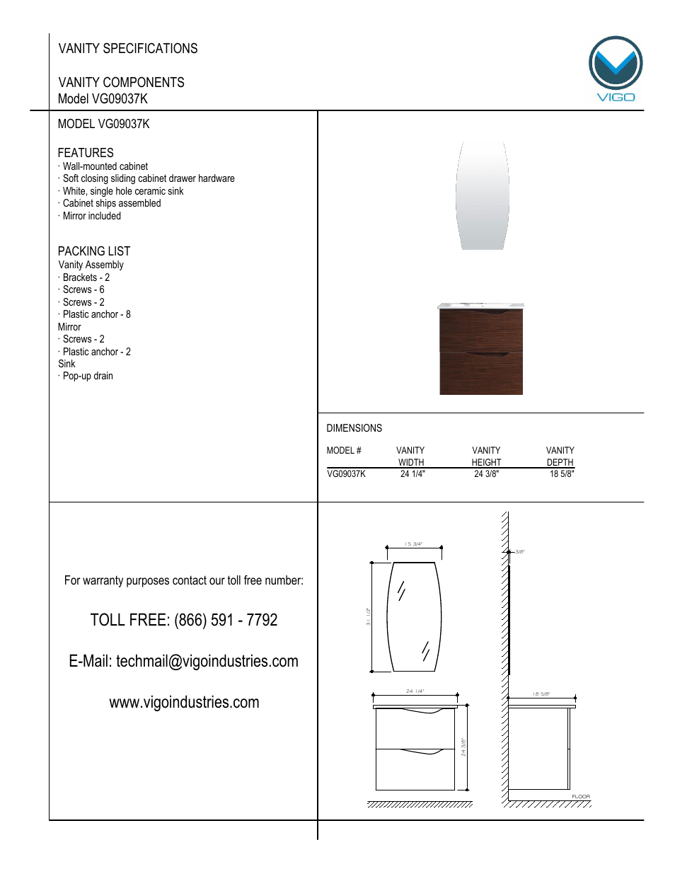 Vigo VG09037K User Manual | 7 pages