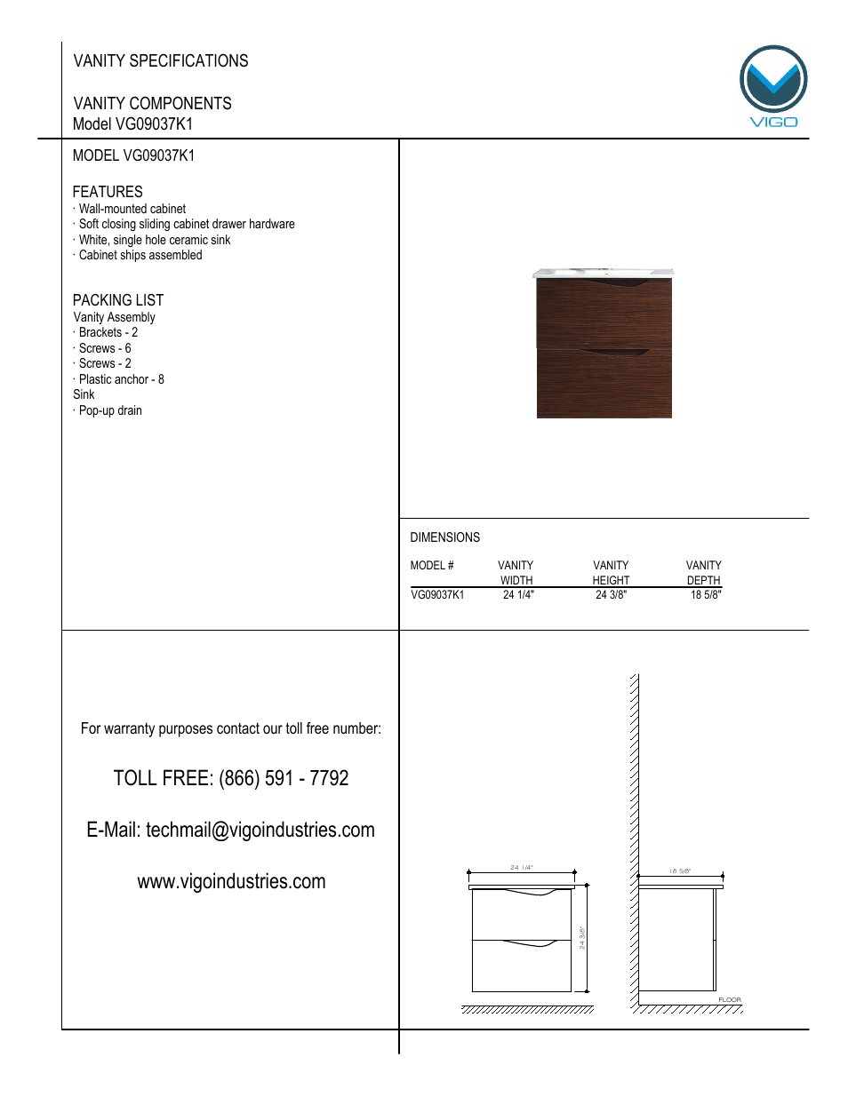 Vigo VG09037K1 User Manual | 7 pages