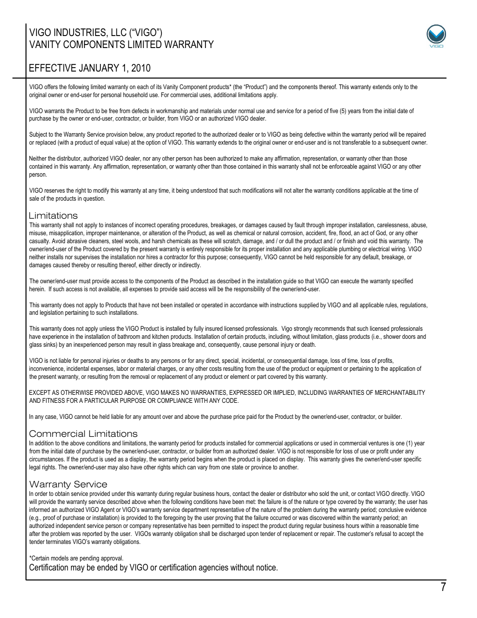 Vigo VG09037K1 User Manual | Page 7 / 7