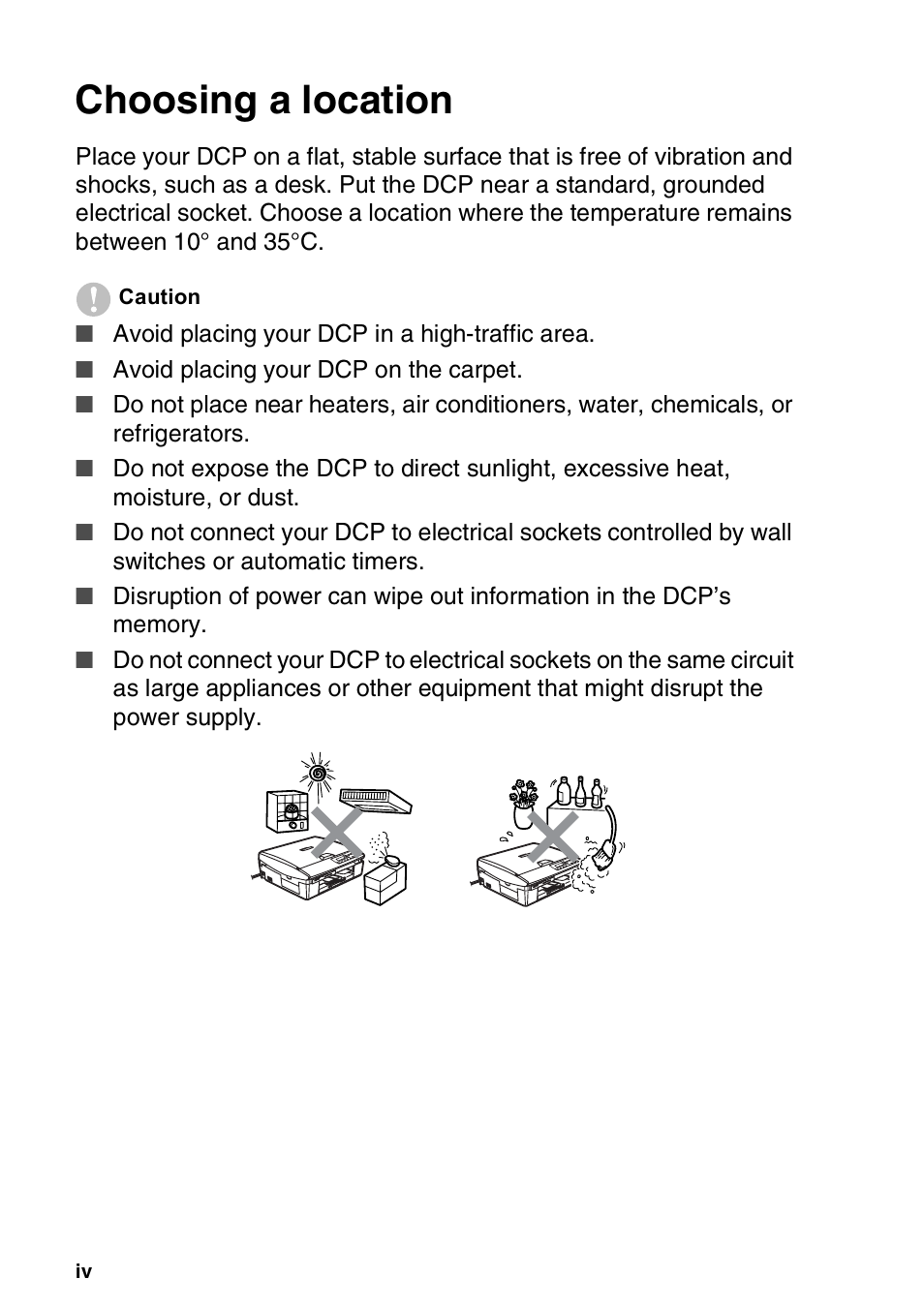 Choosing a location | Brother DCP-310CN User Manual | Page 6 / 100