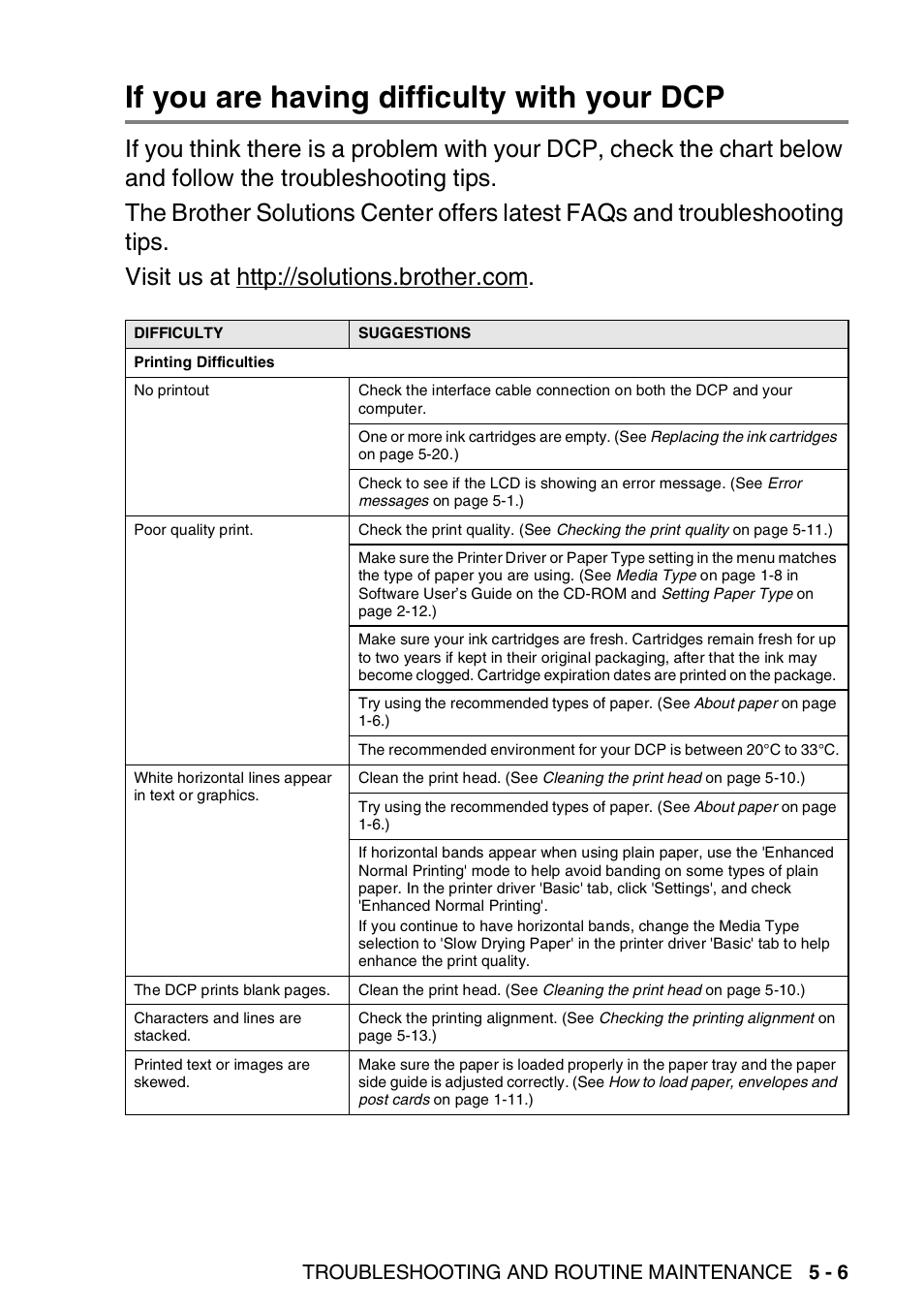 If you are having difficulty with your dcp, If you are having difficulty with your dcp -6 | Brother DCP-310CN User Manual | Page 64 / 100