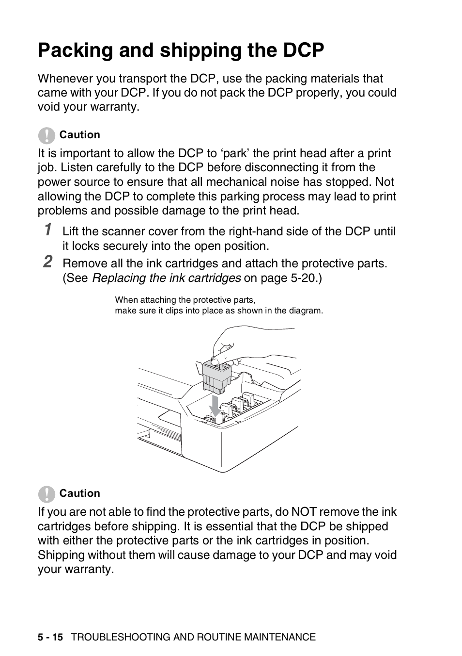Packing and shipping the dcp, Packing and shipping the dcp -15 | Brother DCP-310CN User Manual | Page 73 / 100