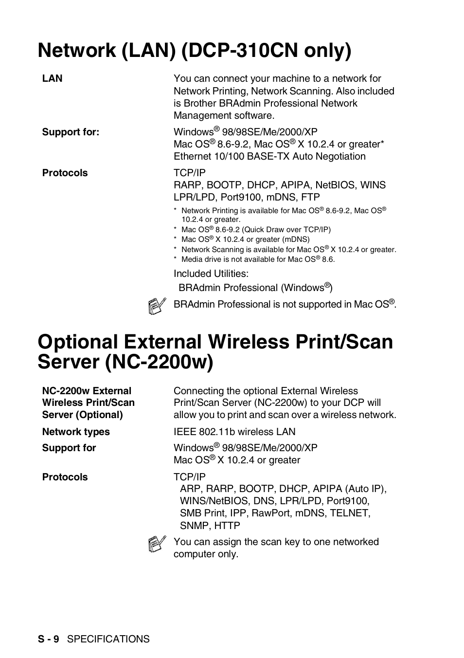 Network (lan) (dcp-310cn only) | Brother DCP-310CN User Manual | Page 97 / 100