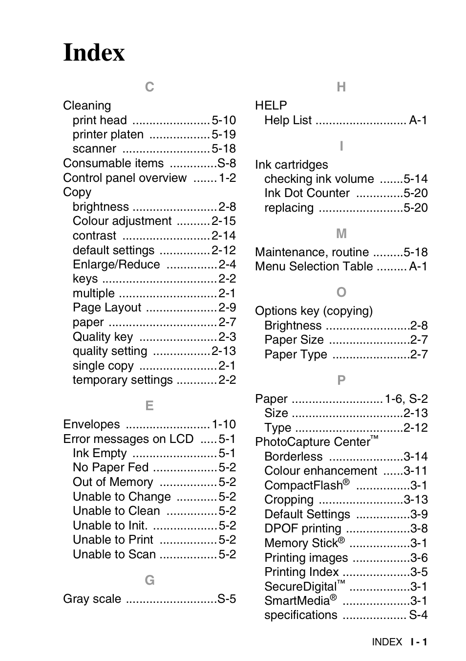 Index | Brother DCP-310CN User Manual | Page 98 / 100