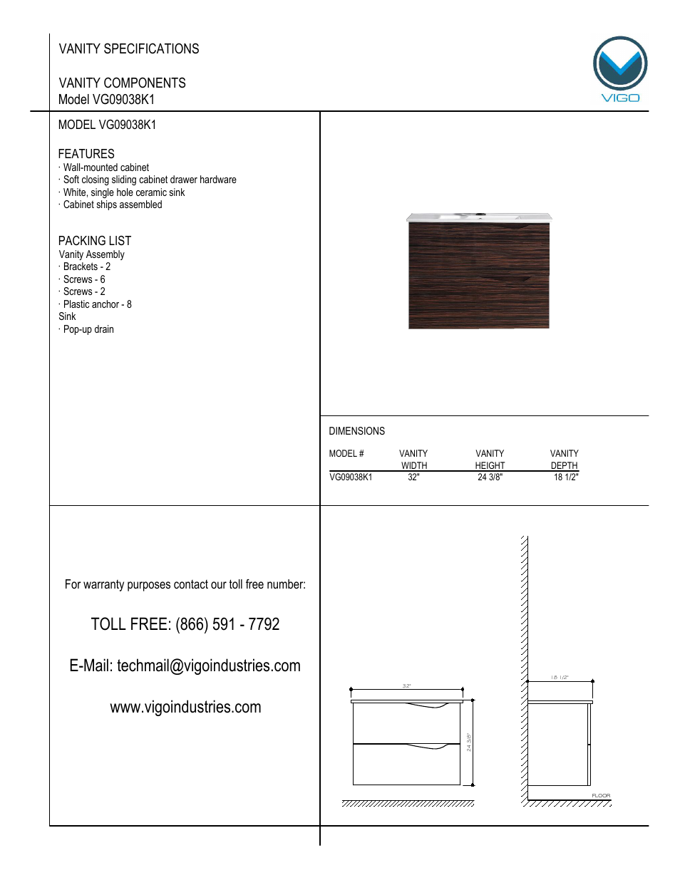 Vigo VG09038K1 User Manual | 7 pages