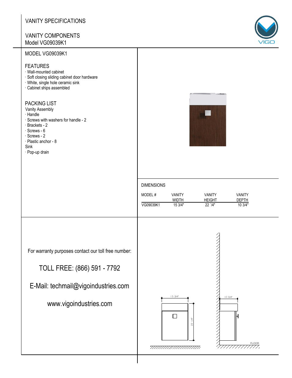 Vigo VG09039K1 User Manual | 7 pages