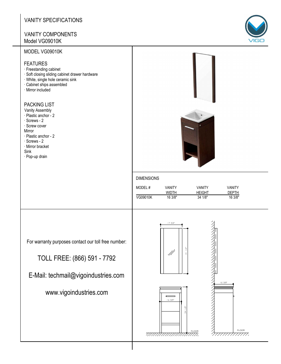 Vigo VG09010K User Manual | 7 pages