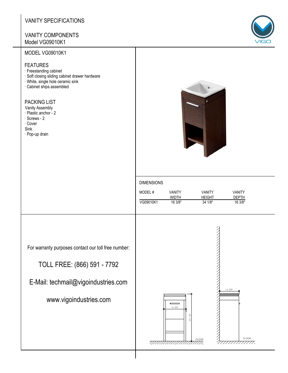 Vigo VG09010K1 User Manual | 7 pages