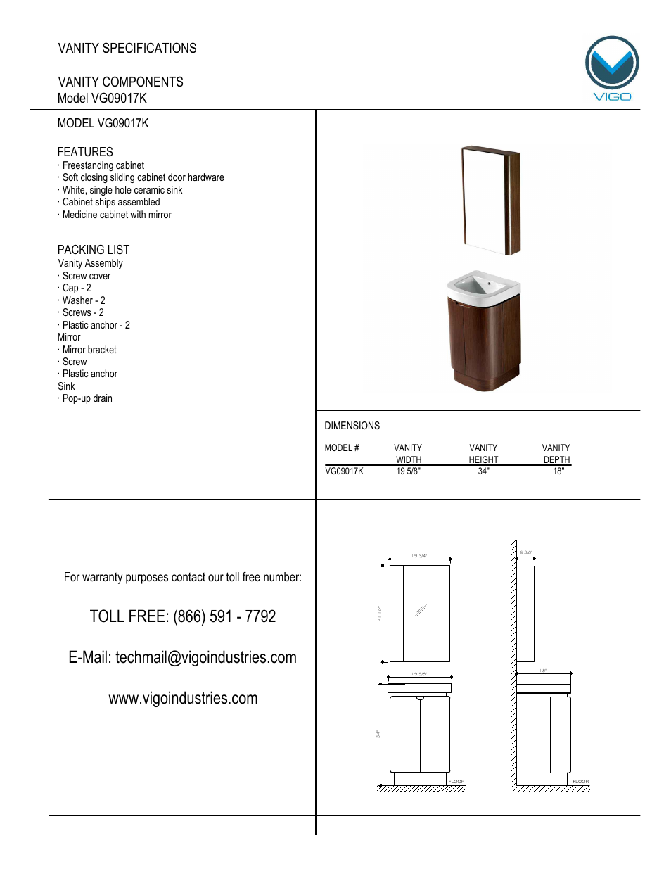 Vigo VG09017K User Manual | 7 pages
