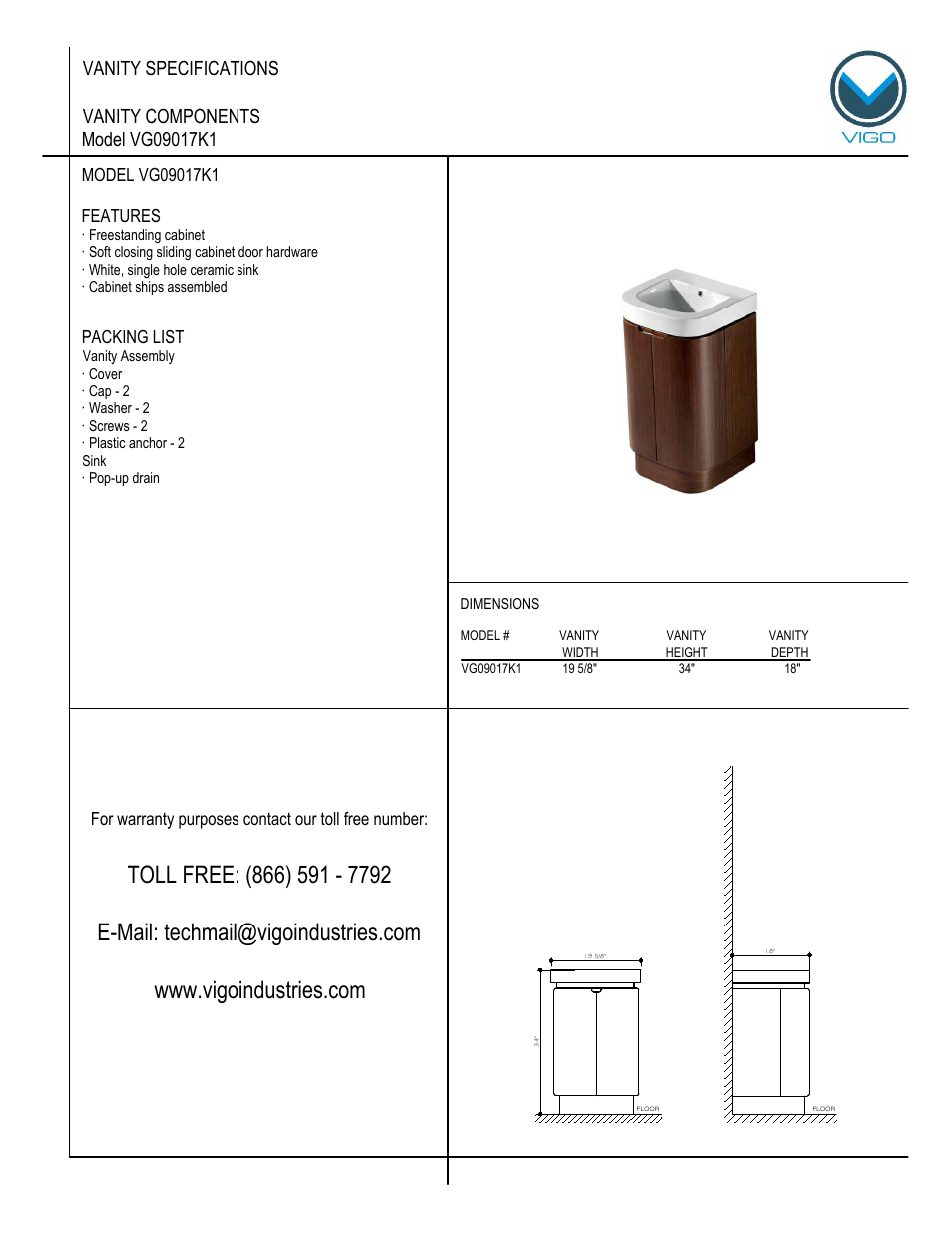 Vigo VG09017K1 User Manual | 7 pages