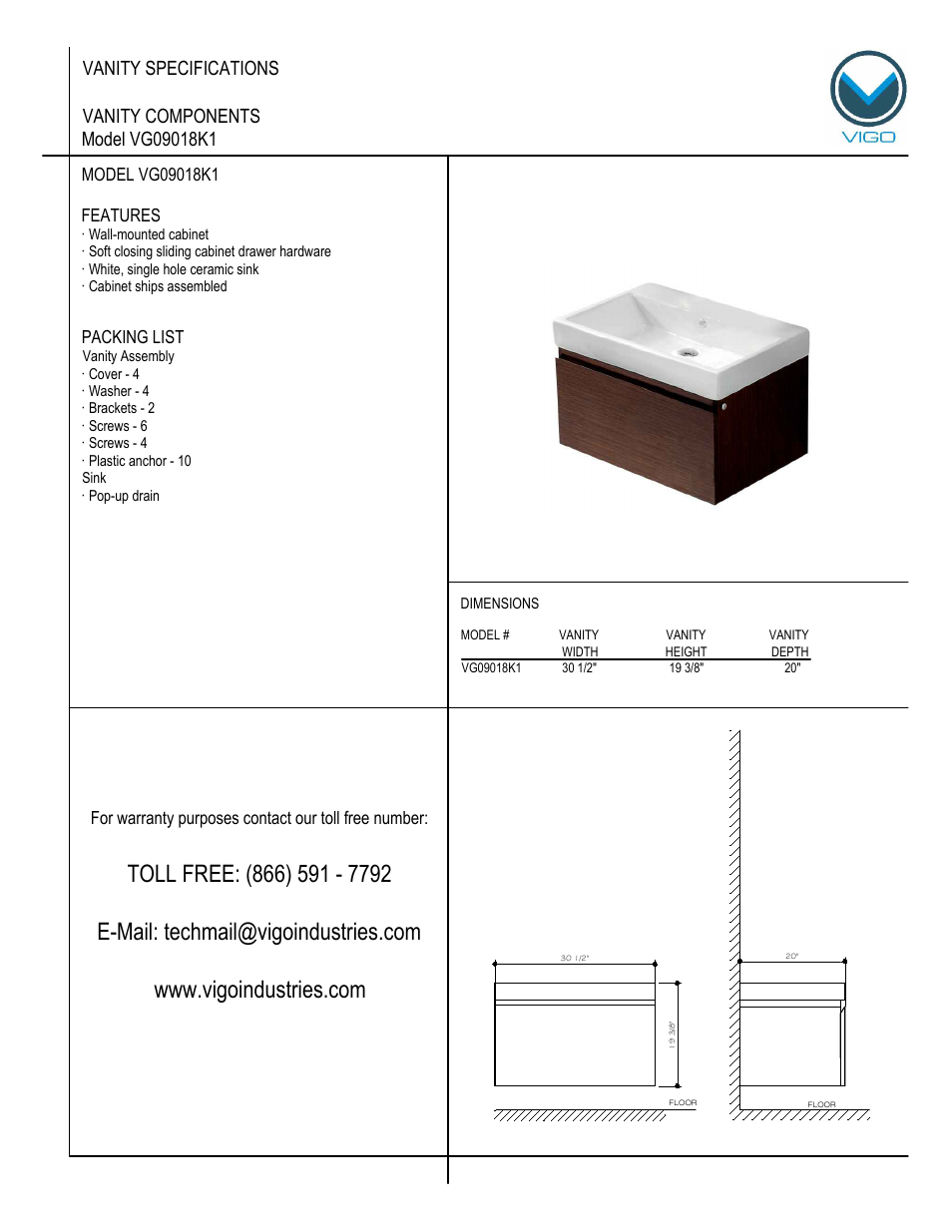 Vigo VG09018K1 User Manual | 7 pages