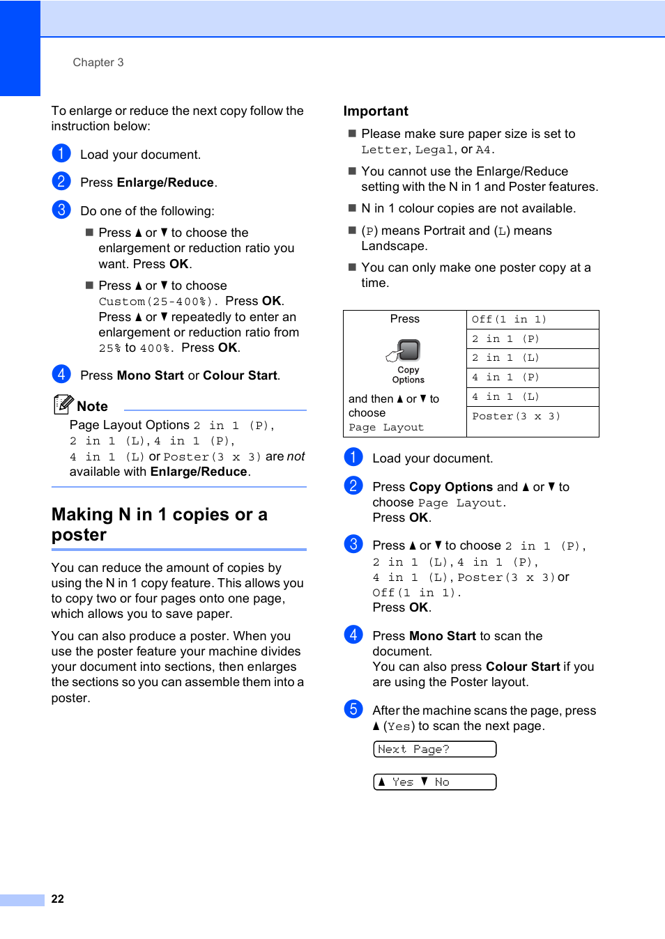 Making n in 1 copies or a poster, Important | Brother DCP-157C User Manual | Page 30 / 99