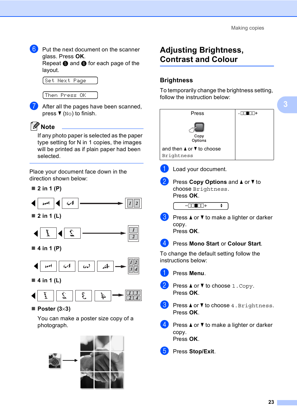 Adjusting brightness, contrast and colour, Brightness | Brother DCP-157C User Manual | Page 31 / 99