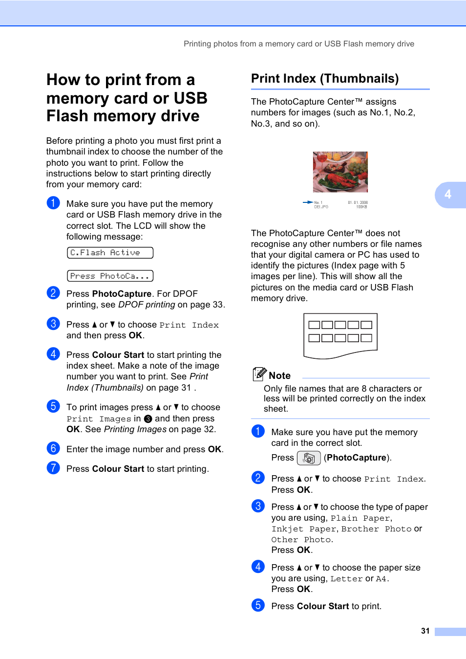 Print index (thumbnails) | Brother DCP-157C User Manual | Page 39 / 99