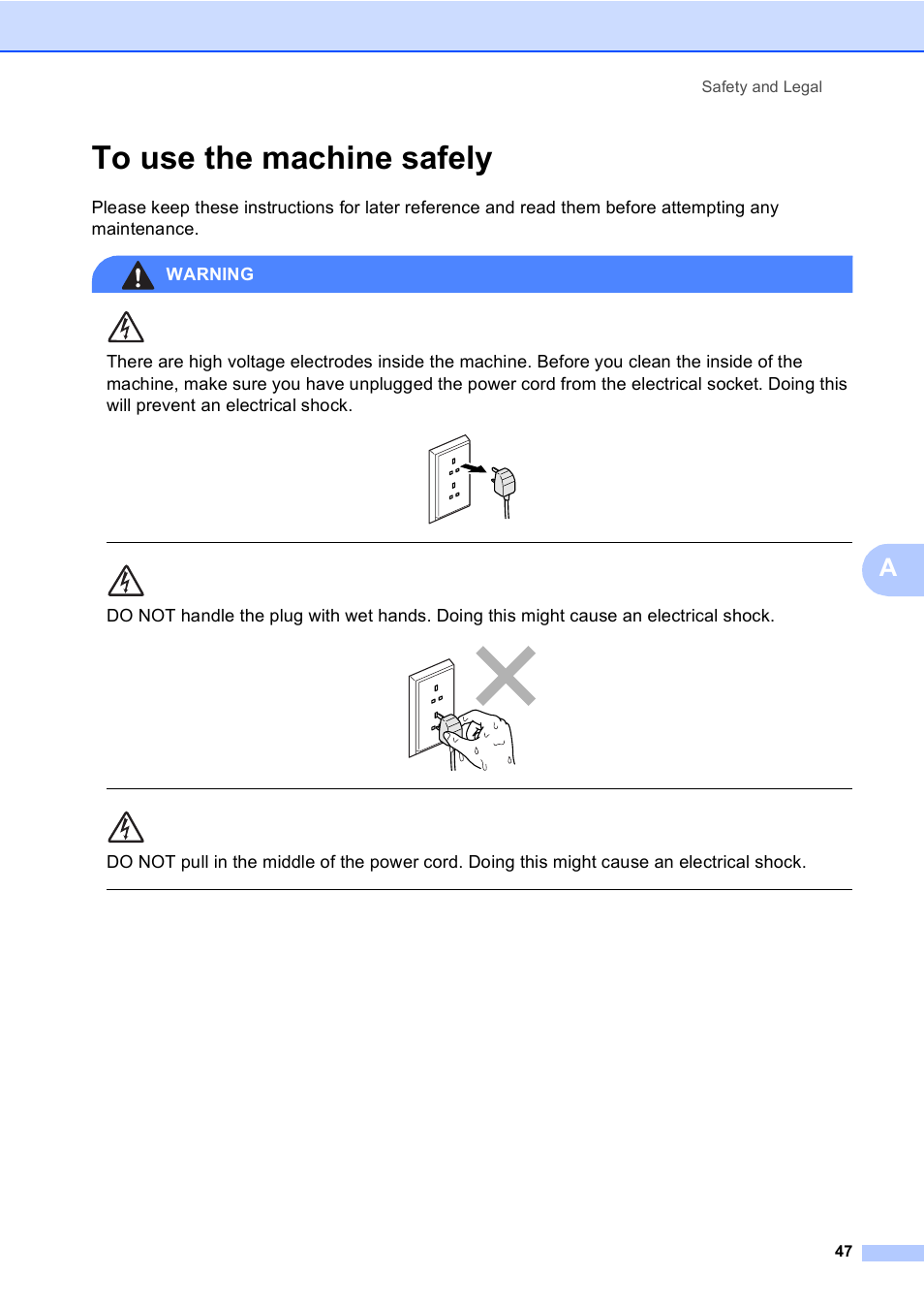 To use the machine safely, Safety and legal 47 | Brother DCP-157C User Manual | Page 55 / 99