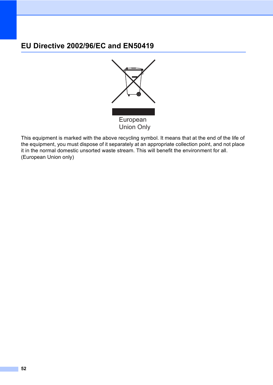 Eu directive 2002/96/ec and en50419, European union only | Brother DCP-157C User Manual | Page 60 / 99