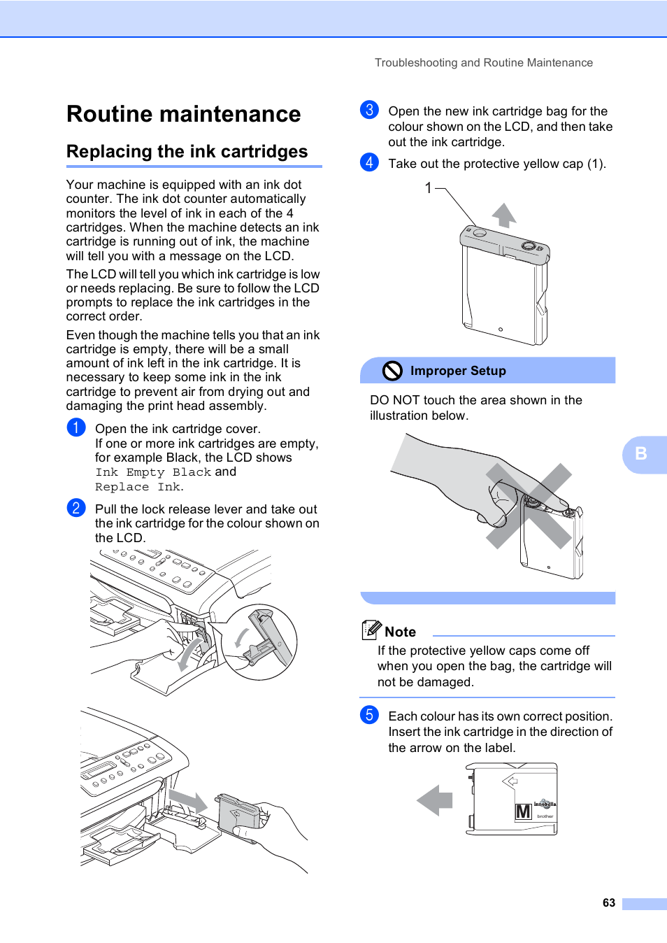 Routine maintenance, Replacing the ink cartridges | Brother DCP-157C User Manual | Page 71 / 99