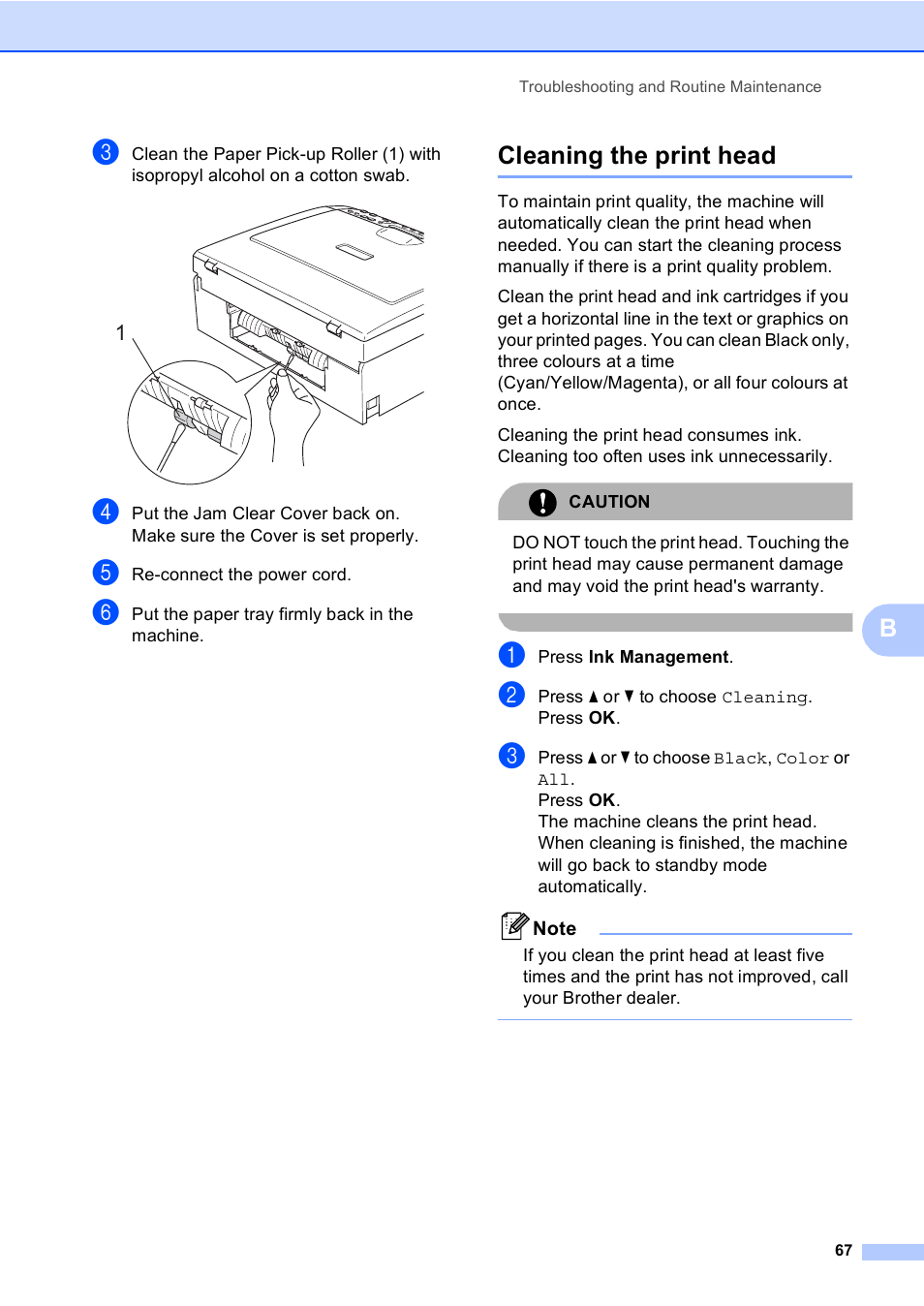 Cleaning the print head | Brother DCP-157C User Manual | Page 75 / 99