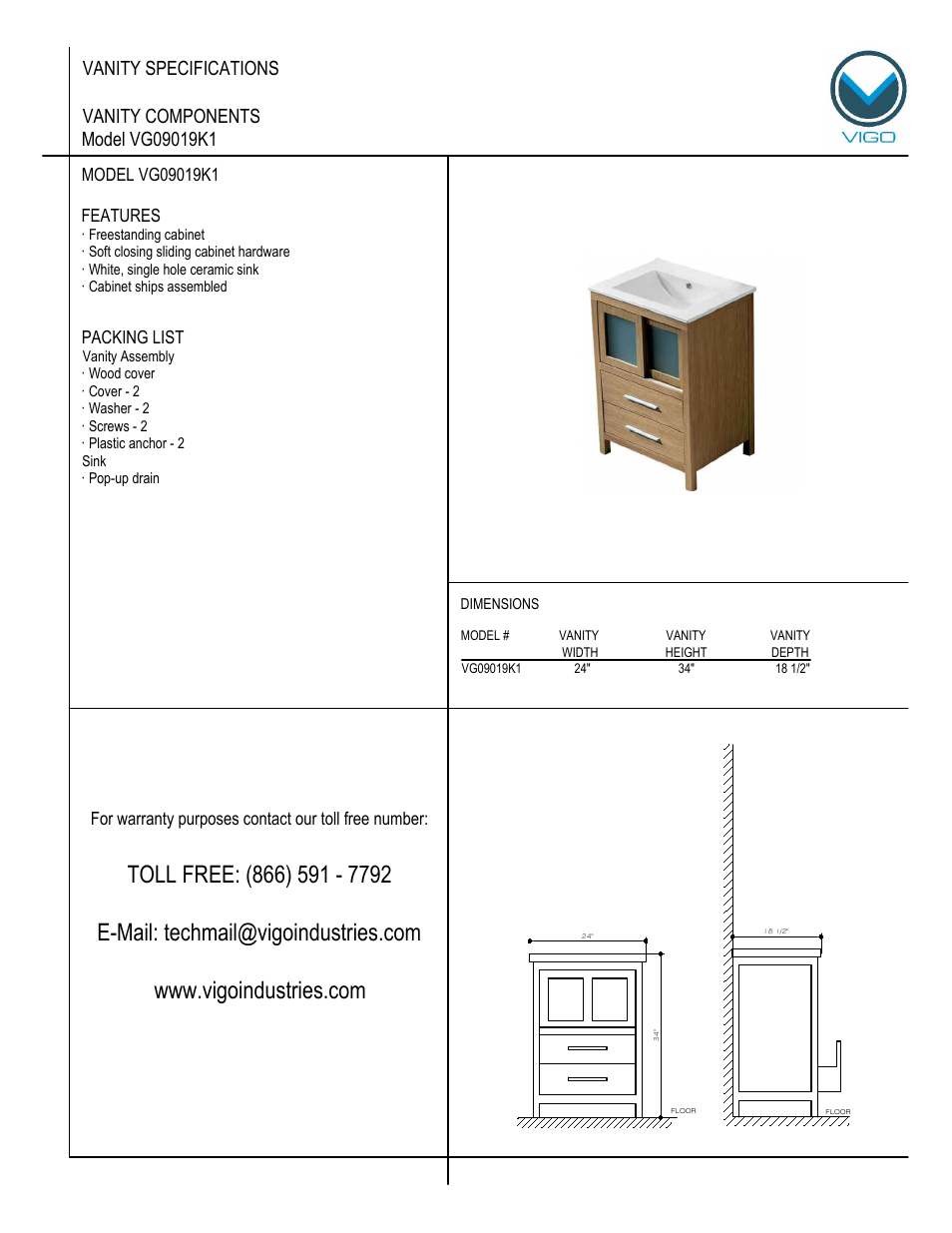 Vigo VG09019K1 User Manual | 7 pages