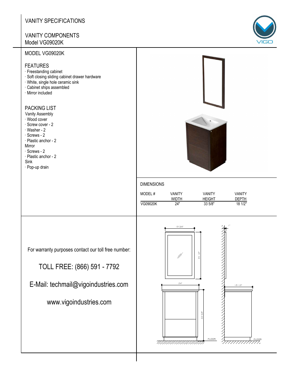 Vigo VG09020K User Manual | 7 pages