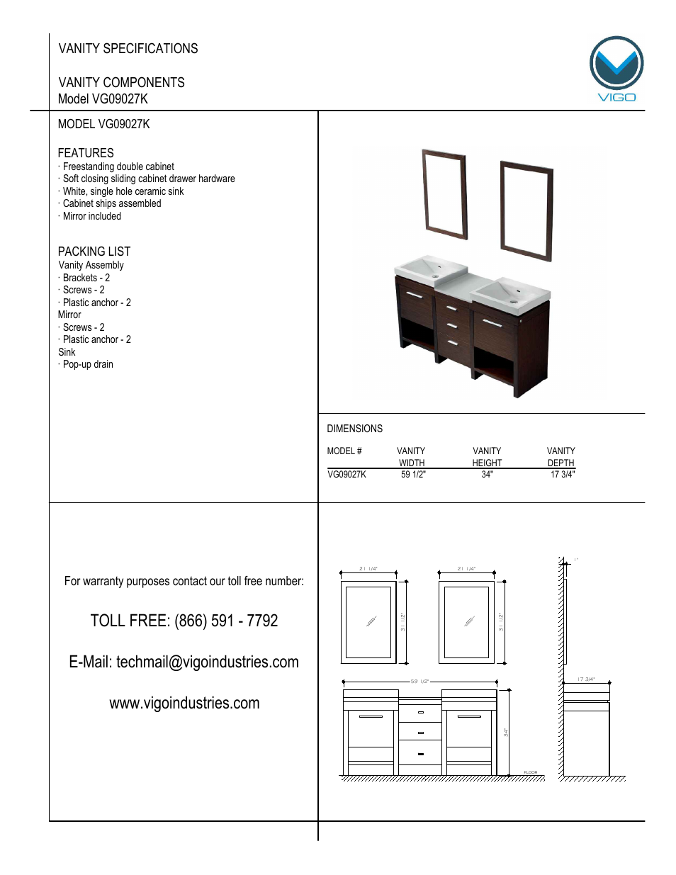 Vigo VG09027K User Manual | 7 pages