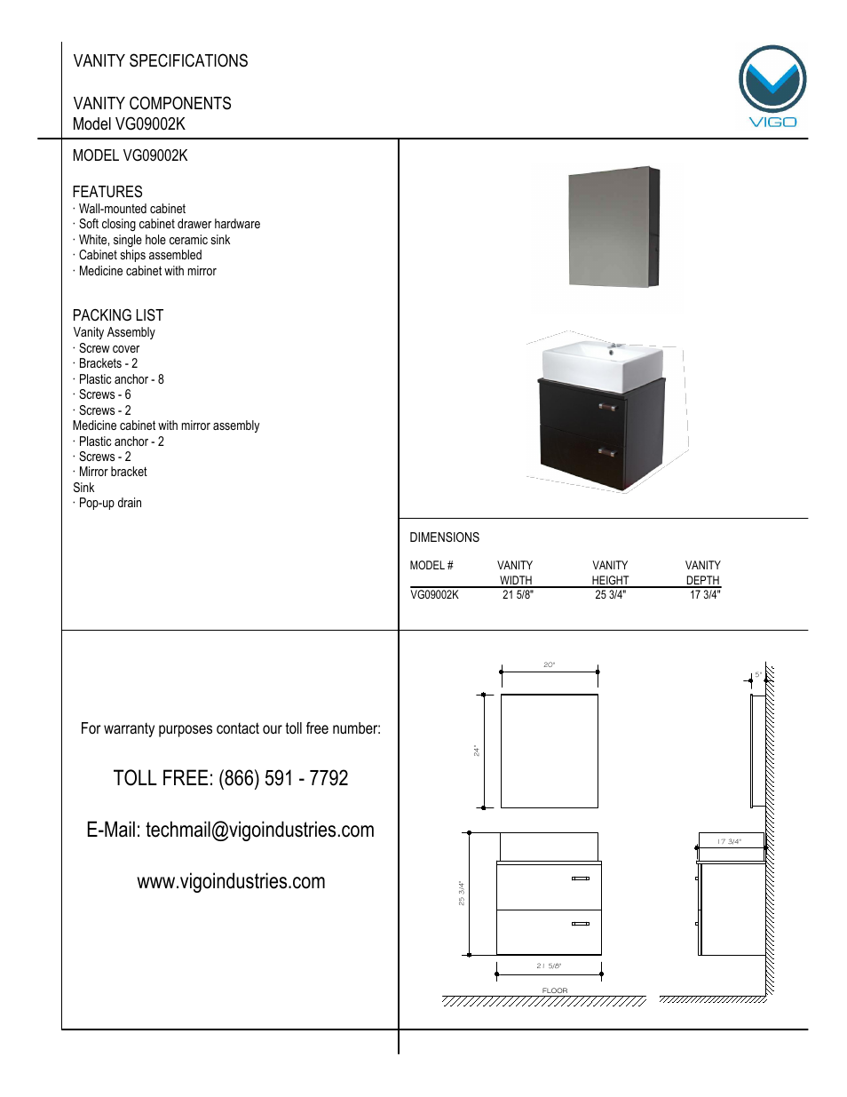 Vigo VG0902K User Manual | 7 pages