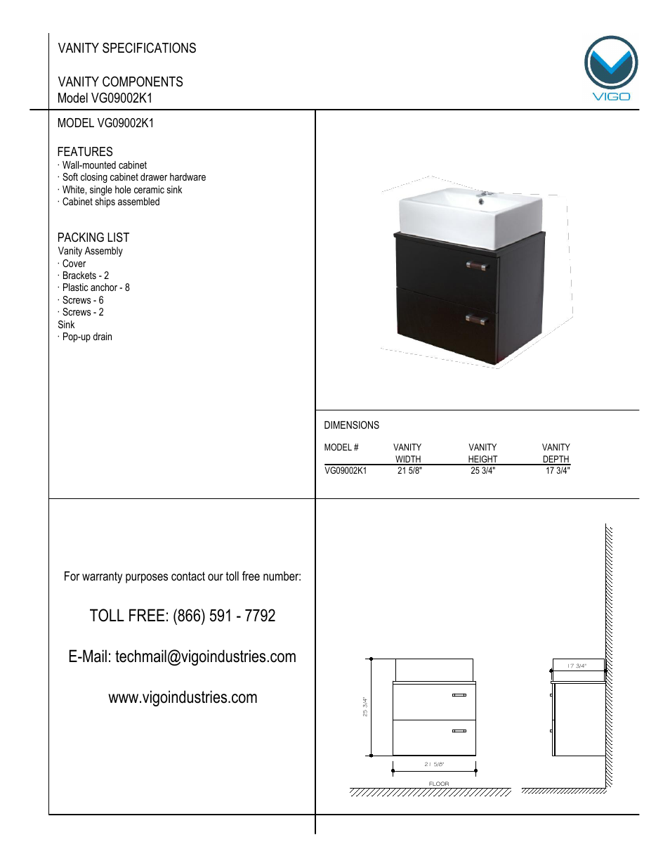 Vigo VG0902K1 User Manual | 7 pages