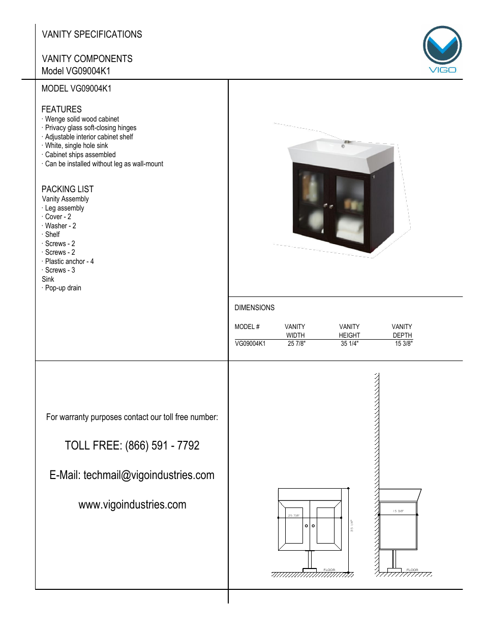 Vigo VG0904K1 User Manual | 7 pages