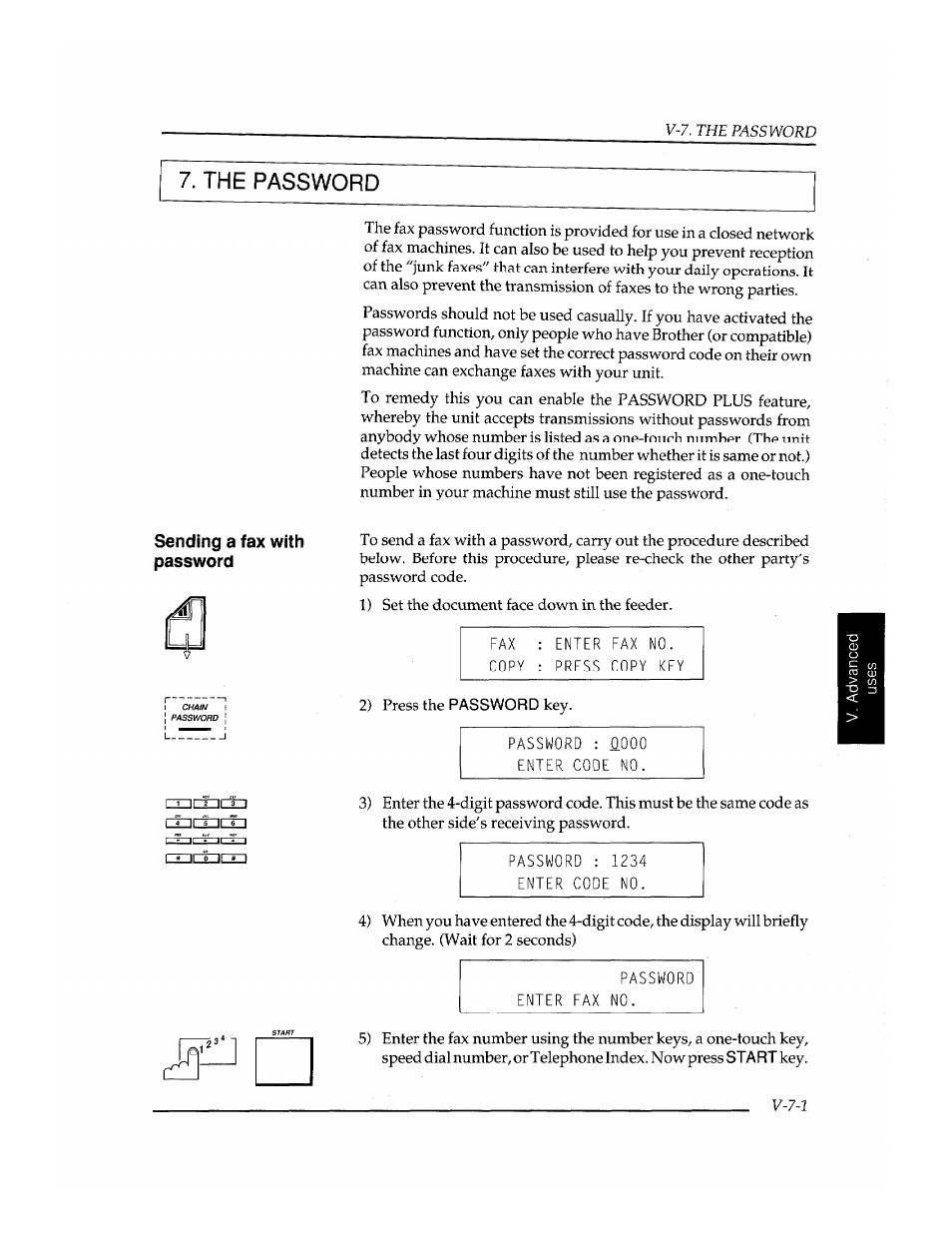 The password, Sending a fax with password | Brother INSTAFAX FAX2100M User Manual | Page 109 / 172