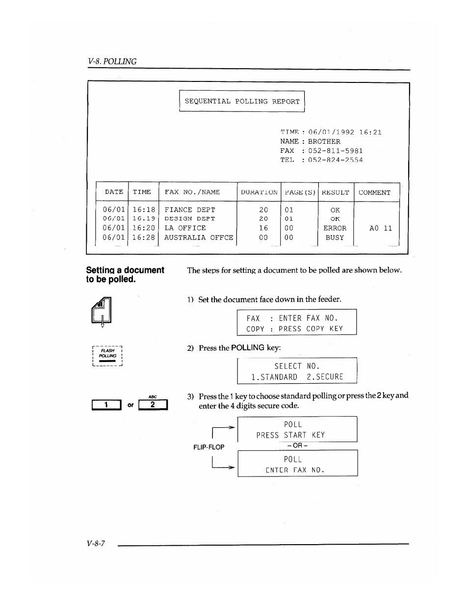 Setting a document to be polled, Select n0, Standard 2.secure | Brother INSTAFAX FAX2100M User Manual | Page 118 / 172