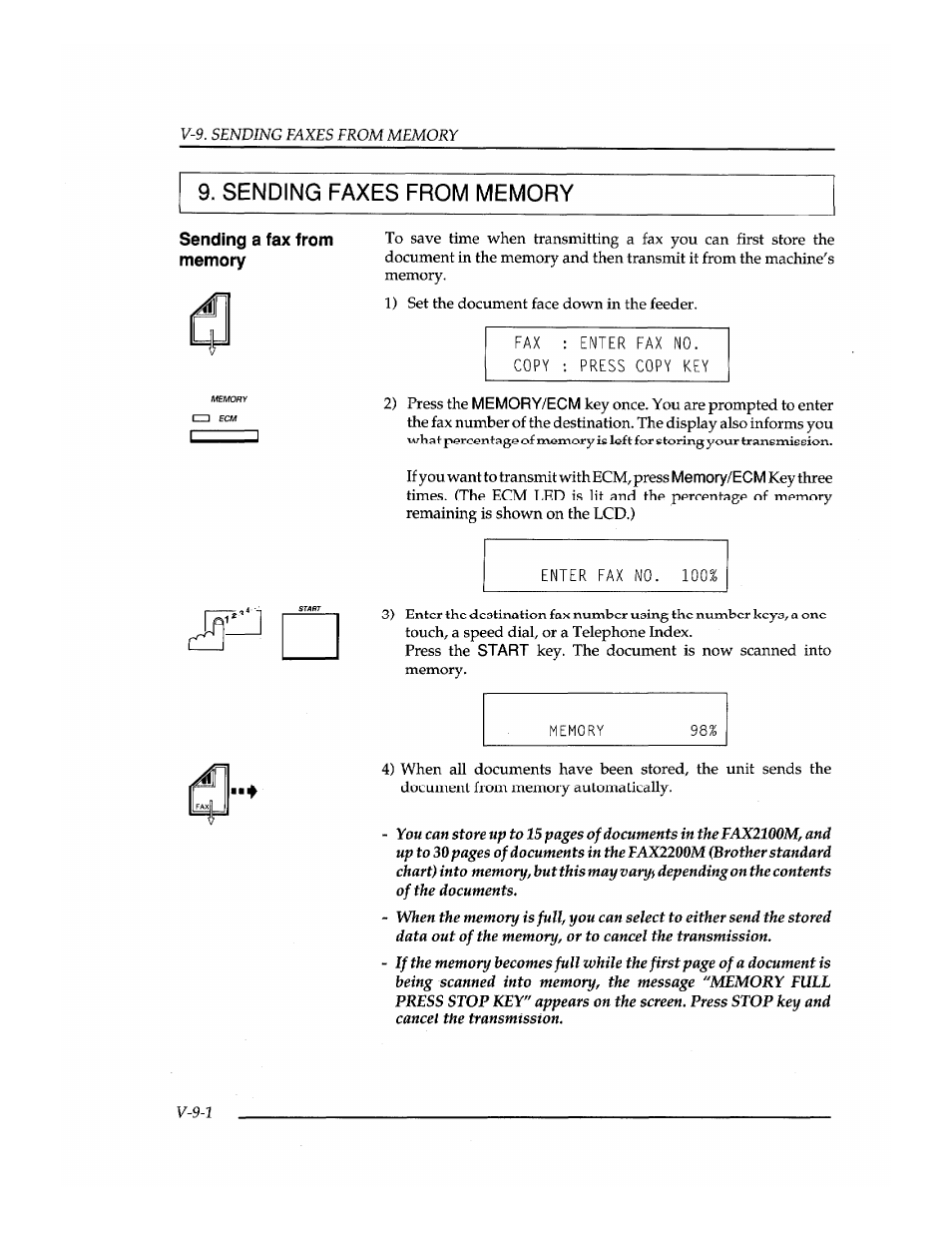 Sending faxes from memory | Brother INSTAFAX FAX2100M User Manual | Page 120 / 172