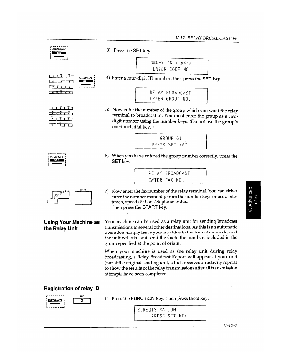 Using your machine as the reiay unit, Registration of relay id, Cocjzitzo | Brother INSTAFAX FAX2100M User Manual | Page 127 / 172