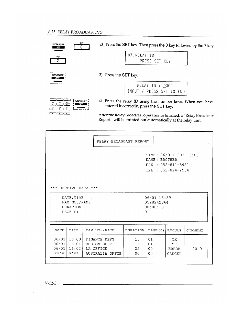 Relay id, Press set key, Relay id ; 0000 input / press set to end | Relay id press set key | Brother INSTAFAX FAX2100M User Manual | Page 128 / 172