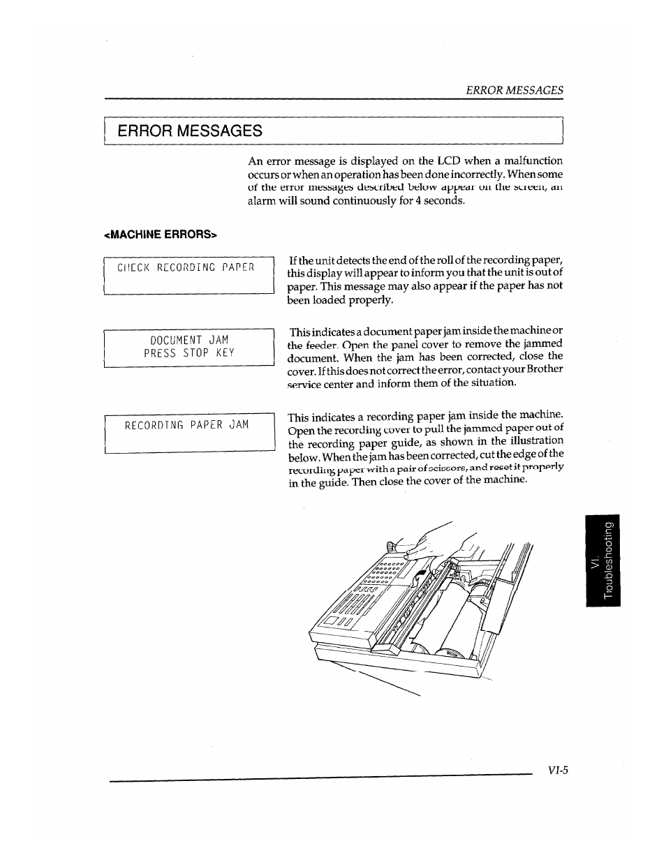 Error messages, Machine errors | Brother INSTAFAX FAX2100M User Manual | Page 159 / 172