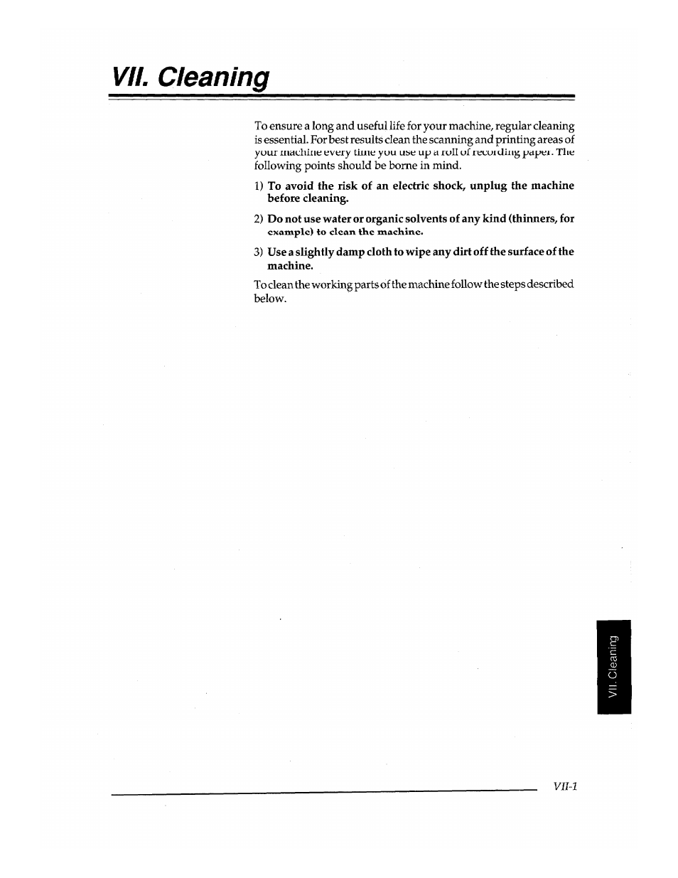Vil cleaning, Vn-1 | Brother INSTAFAX FAX2100M User Manual | Page 165 / 172