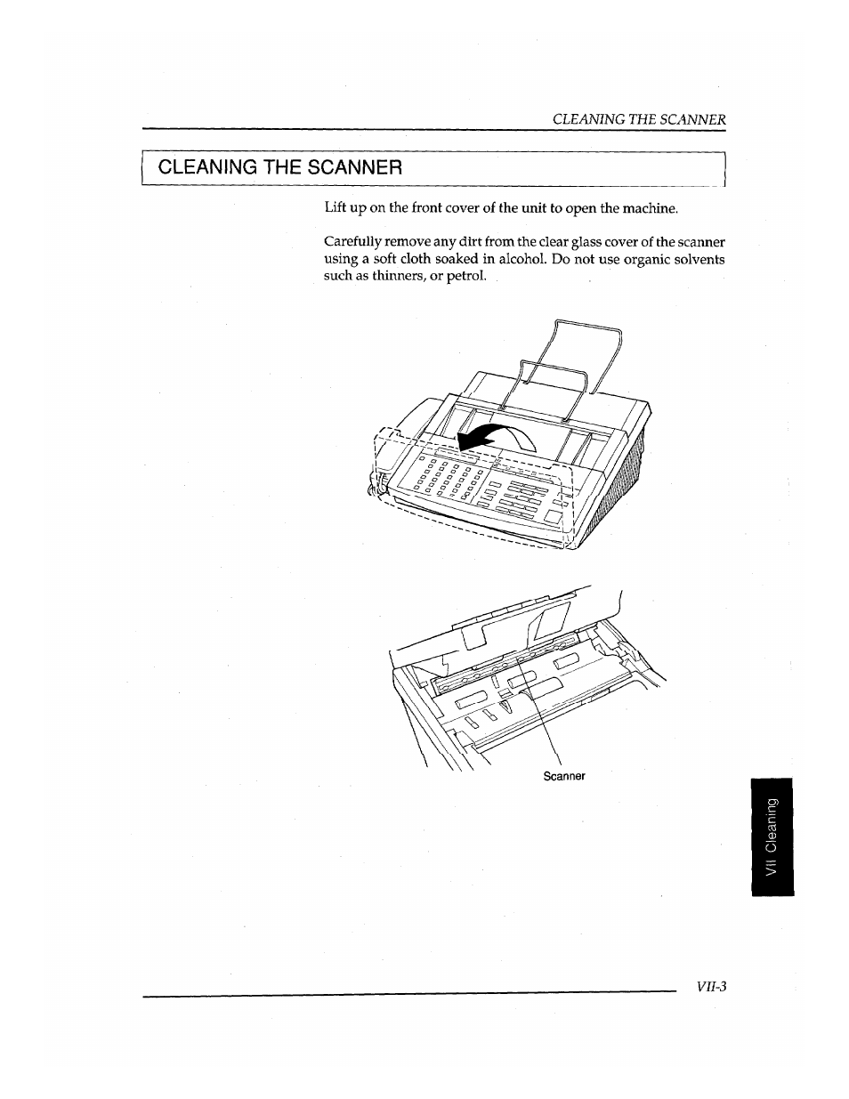 Cleaning the scanner | Brother INSTAFAX FAX2100M User Manual | Page 167 / 172