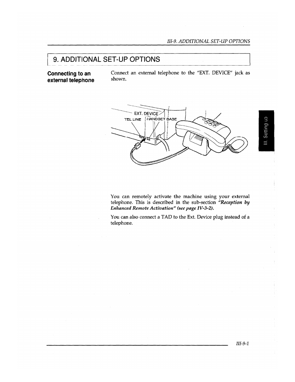 Additional set-up options, External telephone shown | Brother INSTAFAX FAX2100M User Manual | Page 53 / 172