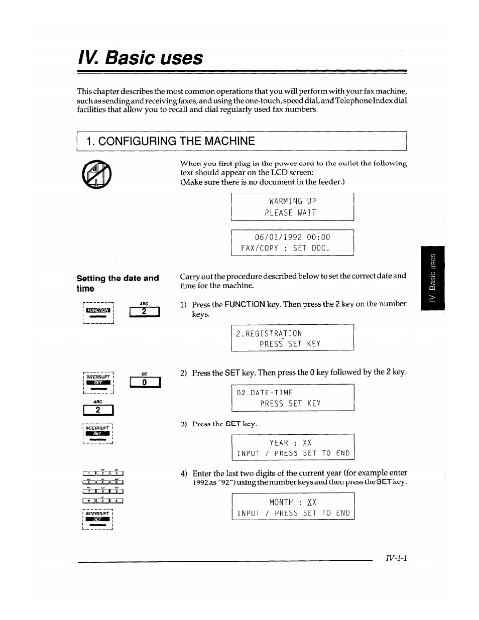 Iv. basic uses, Configuring the machine | Brother INSTAFAX FAX2100M User Manual | Page 55 / 172