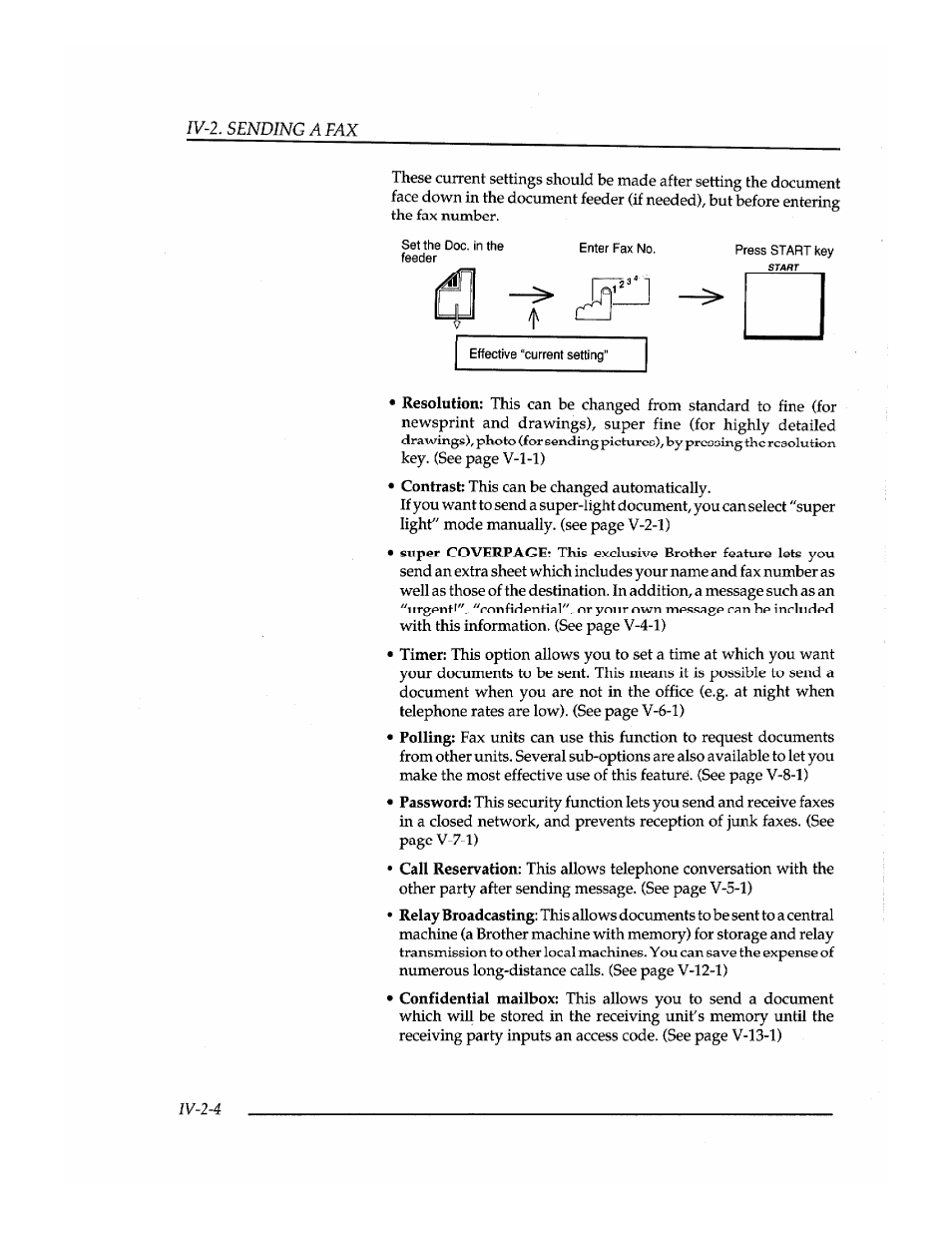 Set the doc. in the feeder enter fax no, Effective “current setting” press start key | Brother INSTAFAX FAX2100M User Manual | Page 72 / 172