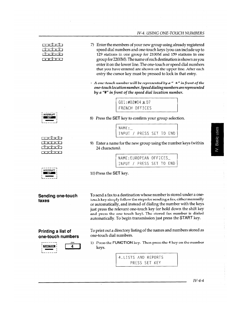 Sending one-touch faxes, Printing a list of one-touch numbers | Brother INSTAFAX FAX2100M User Manual | Page 81 / 172