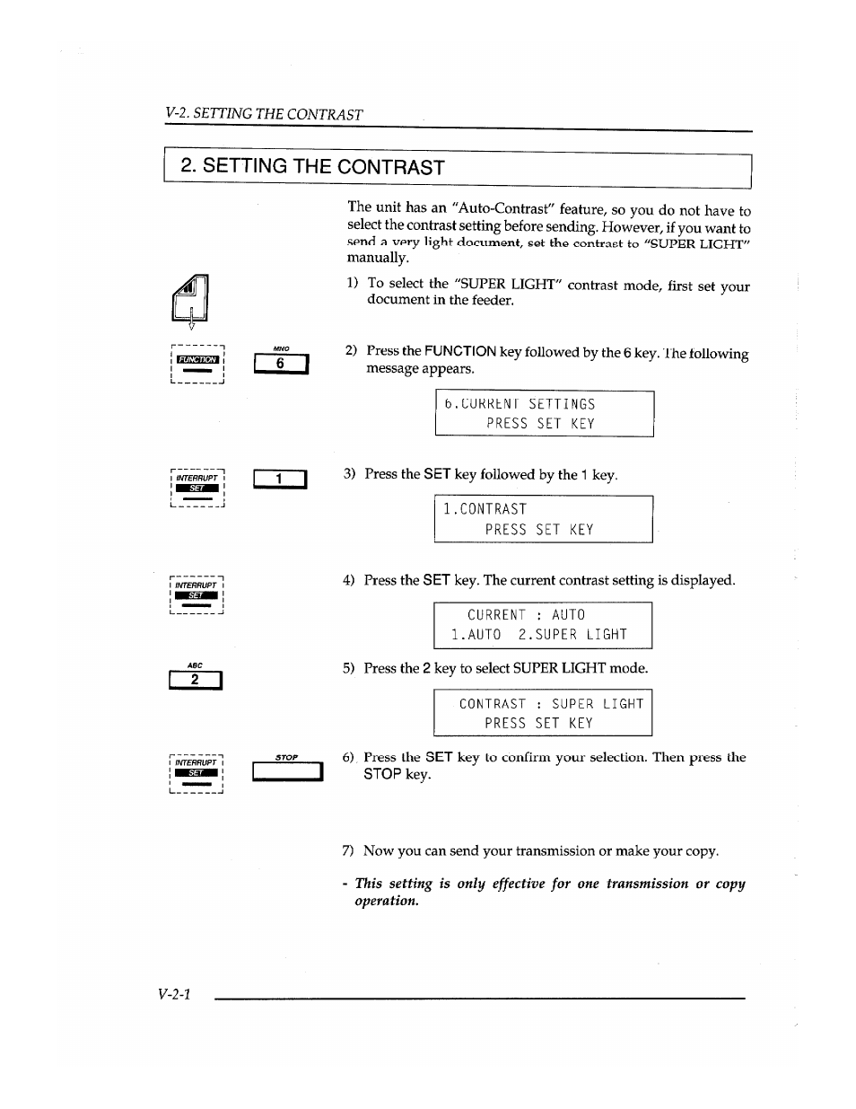 Setting the contrast | Brother INSTAFAX FAX2100M User Manual | Page 98 / 172