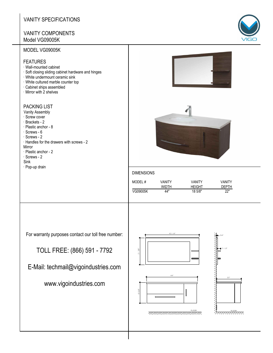 Vigo VG0905K User Manual | 7 pages