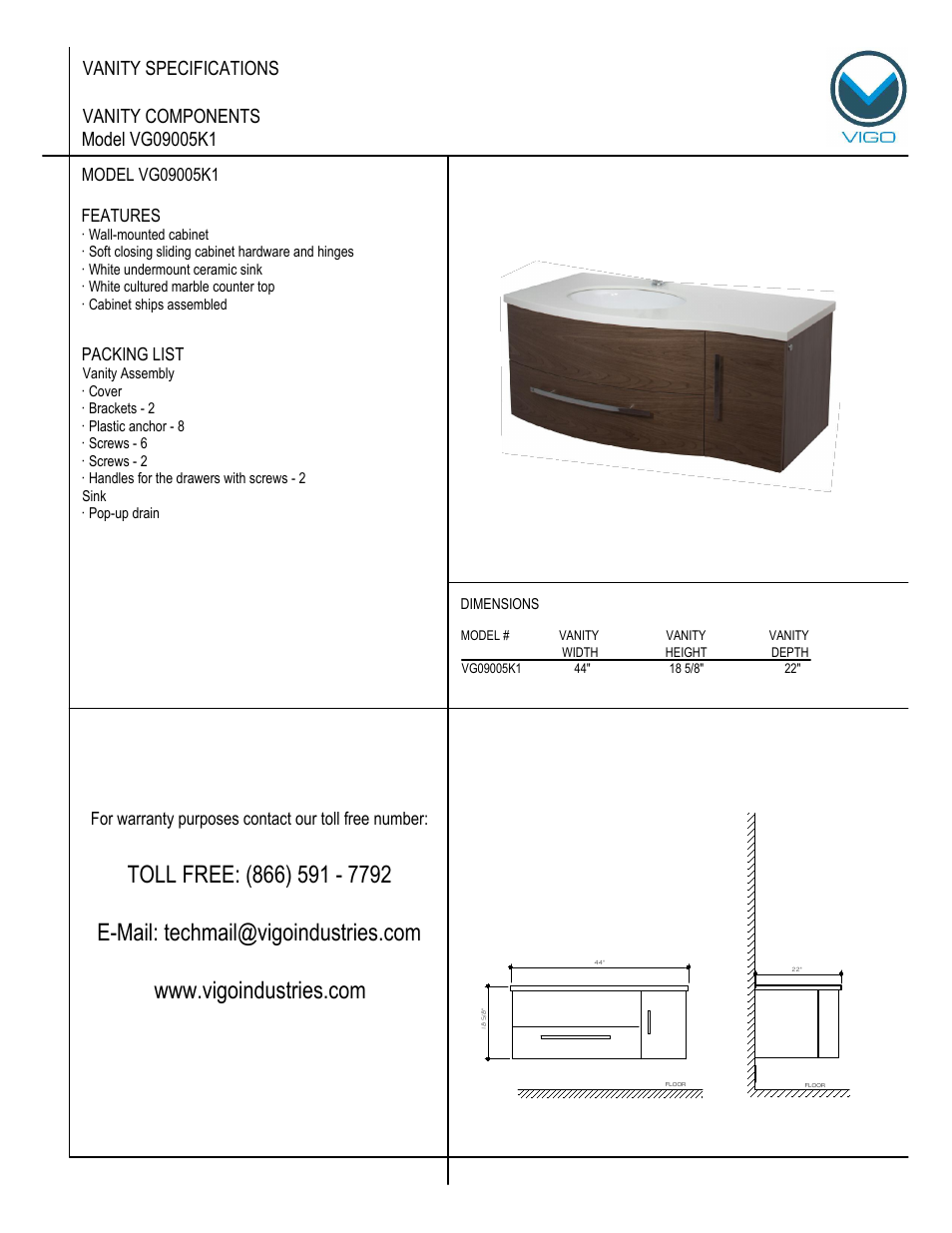 Vigo VG0905K1 User Manual | 7 pages