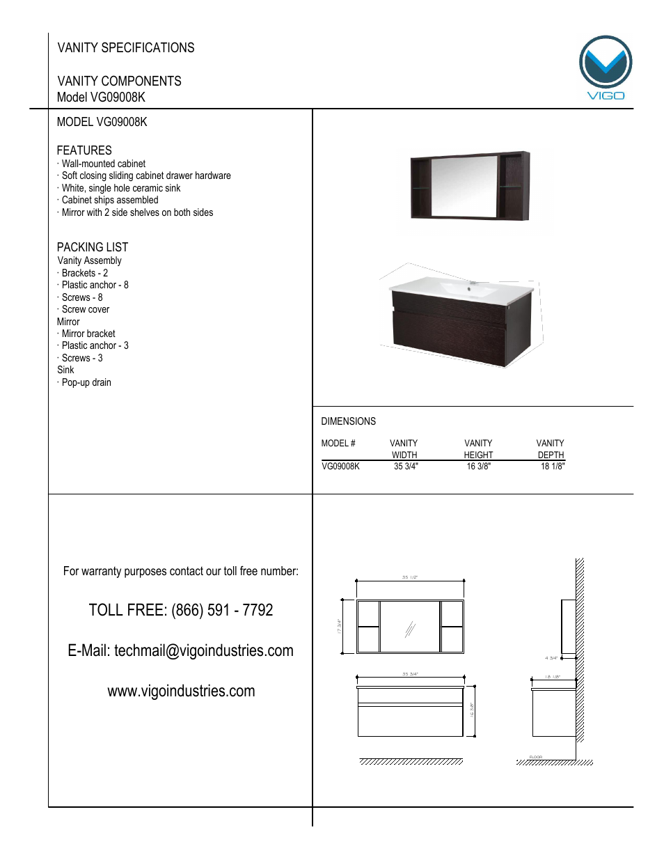 Vigo VG0908K User Manual | 7 pages