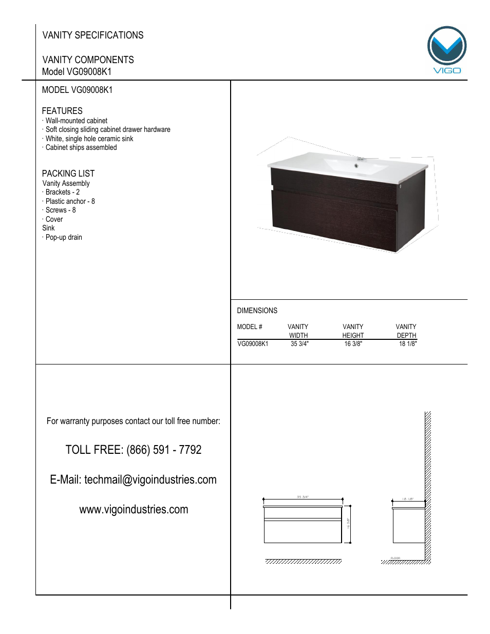 Vigo VG0908K1 User Manual | 7 pages