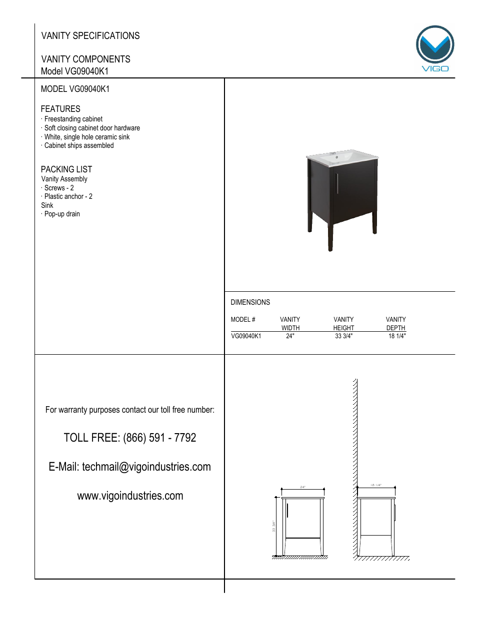 Vigo VG09040K1 User Manual | 7 pages